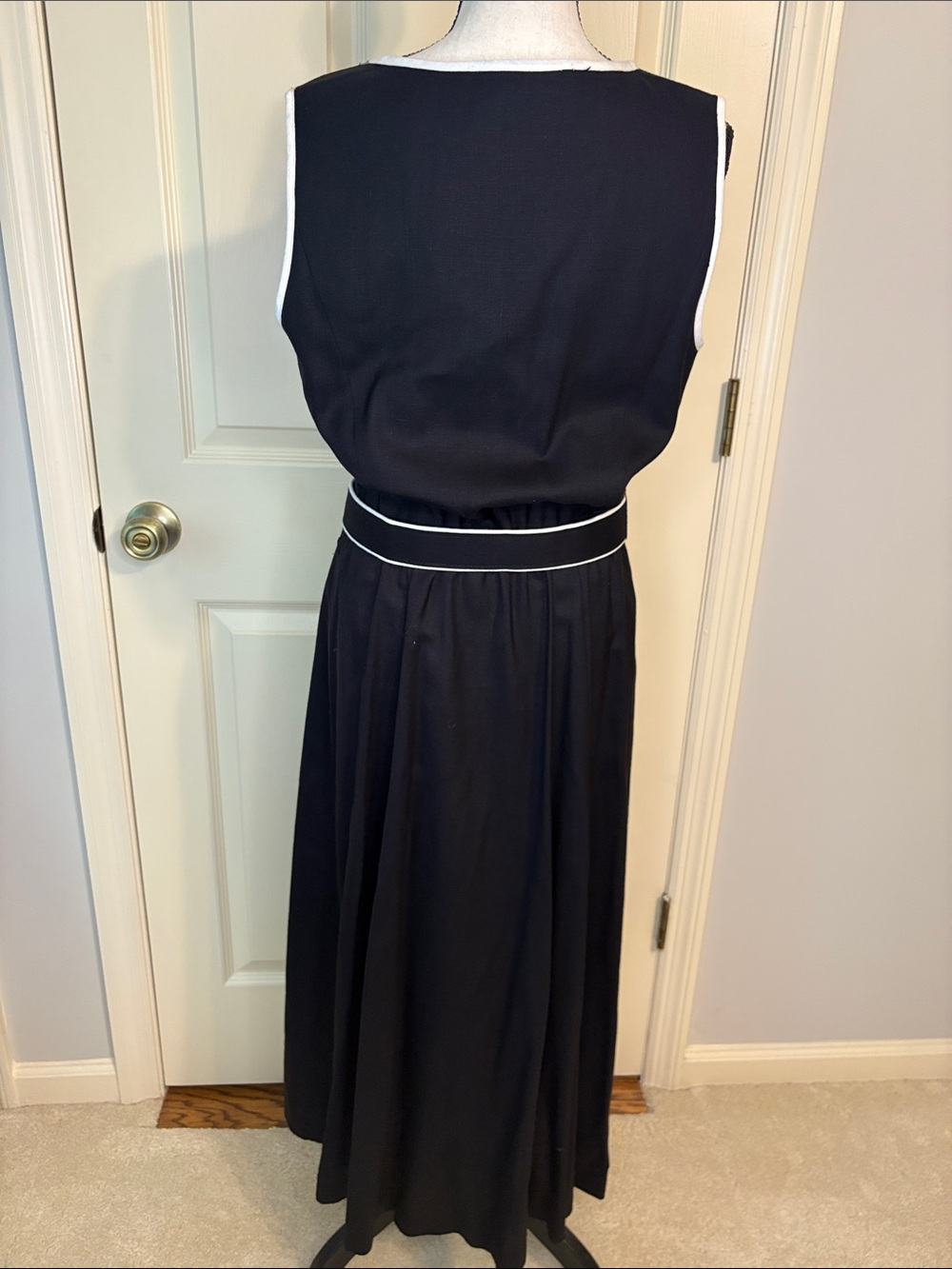Vintage TALBOTS Belted Linen Black White Piping Button Down Sun Dress size 12 - Picture 8 of 11